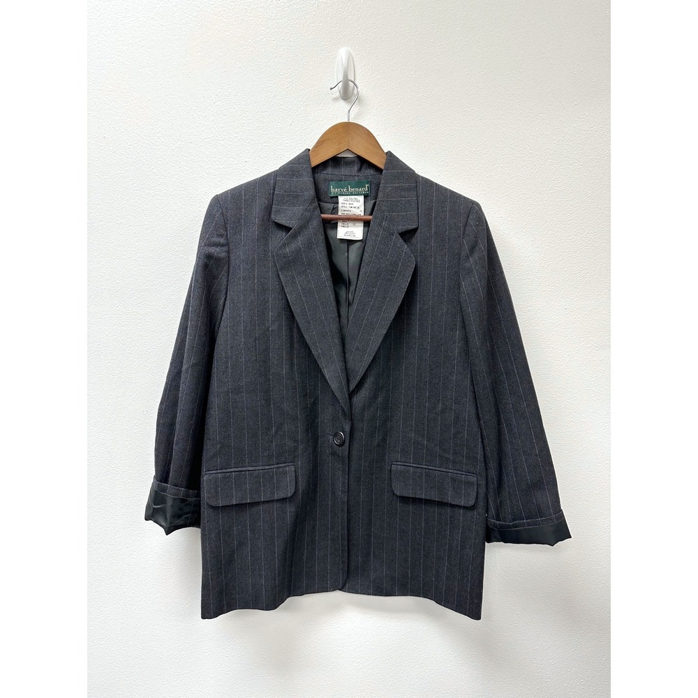 Vintage Harve Benard Wool Pinstripe Single Button Blazer Grey Size‎ 12